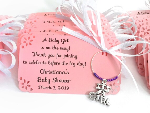 Girl baby shower wine charm favors 