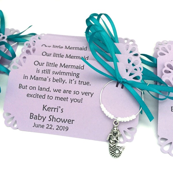 Mermaid baby shower wine charm favors: 1 charm set. Mermaid theme Baby Shower Favors & Mermaid Party Decor. Under the Sea. 1 to 50 favors.