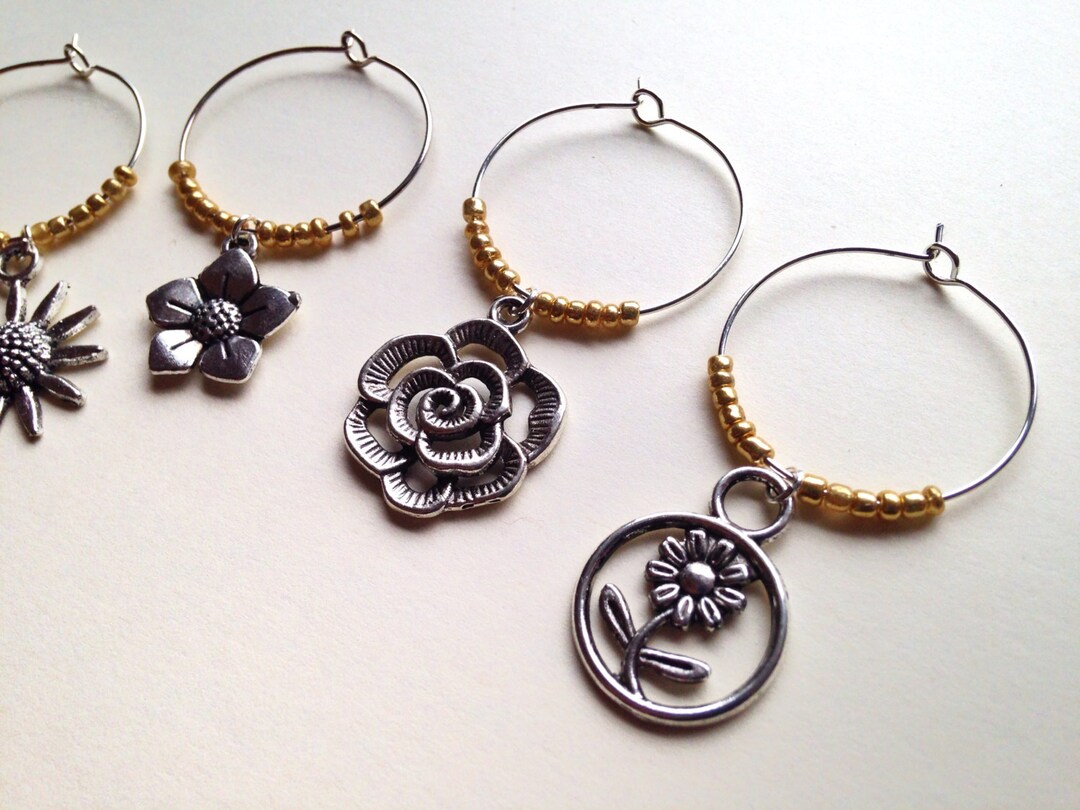 Flower Wine Charms Perfect for Bridal Shower Favors Birthday Etsy