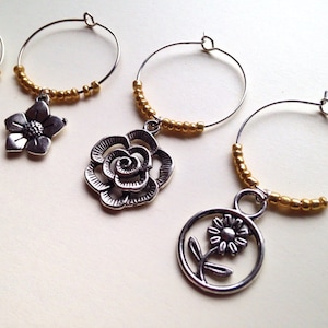 Flower Wine Charms: Perfect for Bridal Shower favors, birthday presents, or a gift for your wine-loving gardener. Set of 4.
