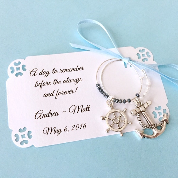 Nautical theme wine charm favors for Bridal Shower or wedding favors: 2 charm set. Perfect for Bridal Shower Favors. 1 to 50 favors listing.