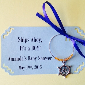 55 to 75 Ships Ahoy It&#39;s a Boy Nautical Baby Shower Wine charm Favors. Nautical Theme, Sailor theme, Beach Baby shower or baby sprinkle