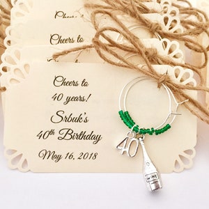 40th birthday favors, 40th anniversary favors. Number Forty wine charms. 2-charm set. Customized for your event. 1 to 50 favor listing.