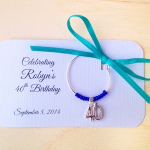 1 to 50 Quantity &quot;Forty&quot; Personalized Wine charms. Perfect for 40th birthday favors, 40th anniversary favors, etc Customized for your event.