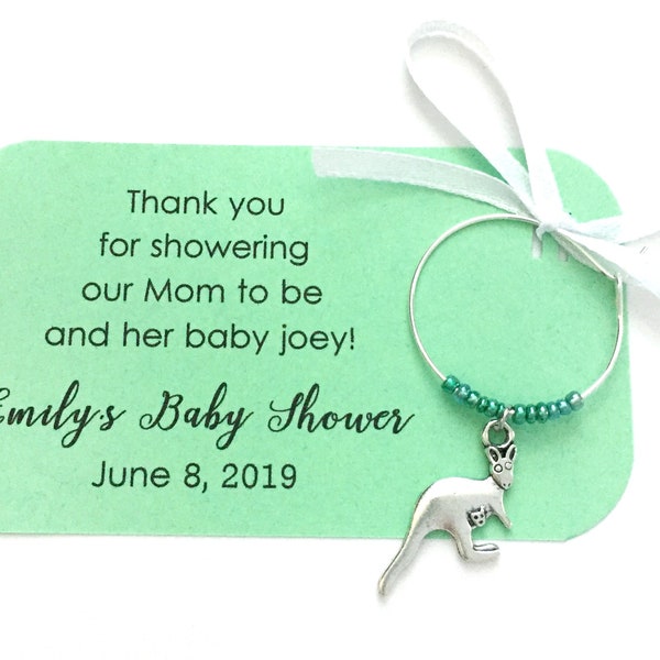 Kangaroo baby shower wine charm favors: 1 charm set. Kangaroo theme Baby Shower Favors & Australia Party Decor. Baby Joey. 1 to 50 favors.