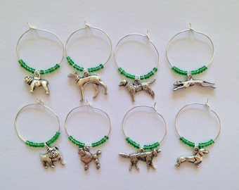 Dog Wine Charms Set: Perfect gift for Dog Owner and Dog Lovers. Dog gift. Set of 4 to Set of 8.