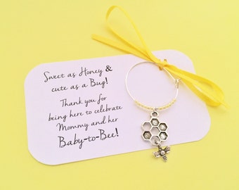 Bumble Bee Baby shower wine charm favors: 1 charm set. Mommy to Bee Favors & Party Decor. Baby to Bee. 1 to 50 favors.