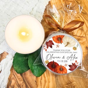 Pumpkin Soy Candle Wedding Favors: Autumn Bridal Shower Gifts