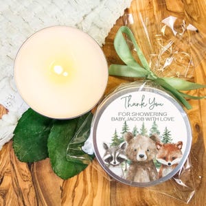 Woodland Baby Shower Favors: Personalized Forest Animal Soy Candles