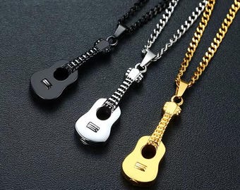 Guitar Cremation Necklace, Memorial Cremation Jewelry Guitar, Urn Ashes Guitar Necklace