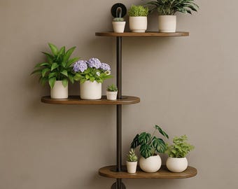 Rotating Window Plant Shelves 3-Tier | Carbonized Wooden Window Shelf for Plants | Space-Saving Corner Sill Plant Stand