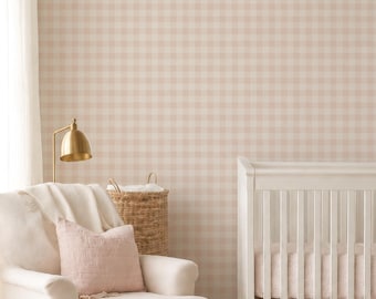Pfirsich rosa karierte Tapete Tapete: kleinkarierte Schuppe, Wanddeko für Mädchen, Kinderzimmer Wandbehang, neutrales rosa Dekor, klassische Schlafzimmerwand