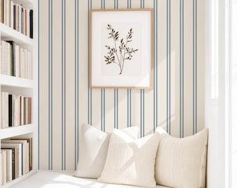 Carta da parati a righe doppie blu e crema: texture neutra stile fattoria costiera - carta da parati premium - SPEDIZIONE GRATUITA