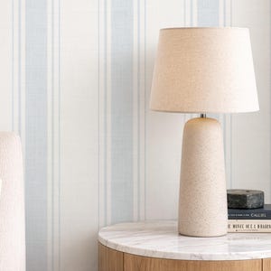 Coastal Blue Striped Wallpaper: Linen Textured Maritime Nursery - cozy blue cottage stripes in wide block and pencil stripes - Peel & Stick