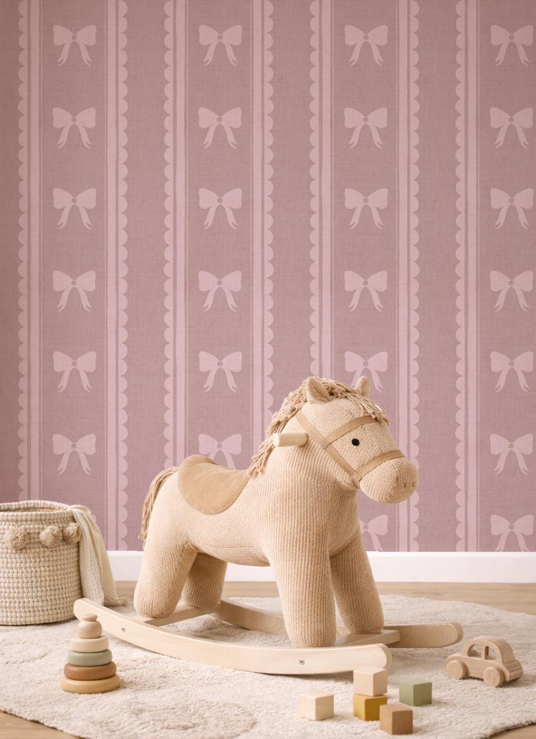 Mauve Rose Bows Wallpaper: Coquette Girl Nursery Wall Decor (peel and ...