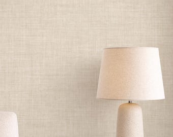 Textured Beige Linen Wallpaper: Minimalist Japanese, Rustic Fabric Wall Covering Ivory Brown Burlap Structured Wall Decor Faux Texture