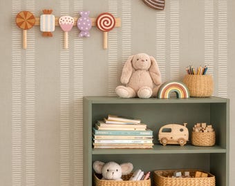Green Striped Wallpaper Neutral Kids Room Nursery Wall Decor Cute evergreen scandinavian double striped Wall Covering Bedroom Peel and Stick