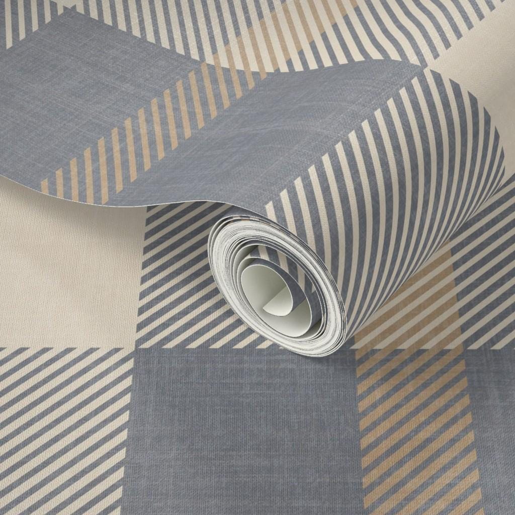 Neutral Blue Beige Plaid Wallpaper – Rustic Check Pattern for ...