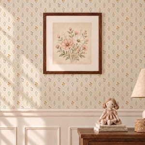 Cottage Garden Floral Wallpaper: Vintage Trellis Nursery Decor (PVC-Free) - small scale trellis with wildflowers