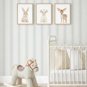 Vintage blue Wallpaper peel and stick textured striped blue wall covering neutral blue nursery wall decor cozy coastal stripes linen look