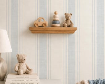 Coastal Blue Striped Wallpaper: Beach House Wall Covering, Linen Textured Ticking Stripes, Cottage Stripes (Peel & Stick), Bathroom Decor