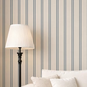 Blue and cream soft double striped Wallpaper: Maritime Farmhouse Neutral Texture - peel and stick and traditional wallpaper - FREE SHIPPING