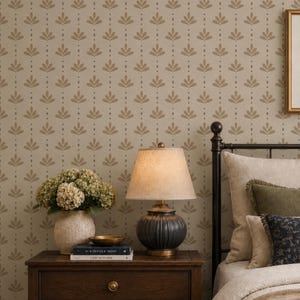 Tapeta w kolorze beżowym w stylu vintage: dekoracja ścienna z nadrukiem w blokach liści, przytulna dekoracja ścienna do sypialni, rustykalna dekoracja ścienna w stylu wiejskim (można ją odkleić i przykleić)