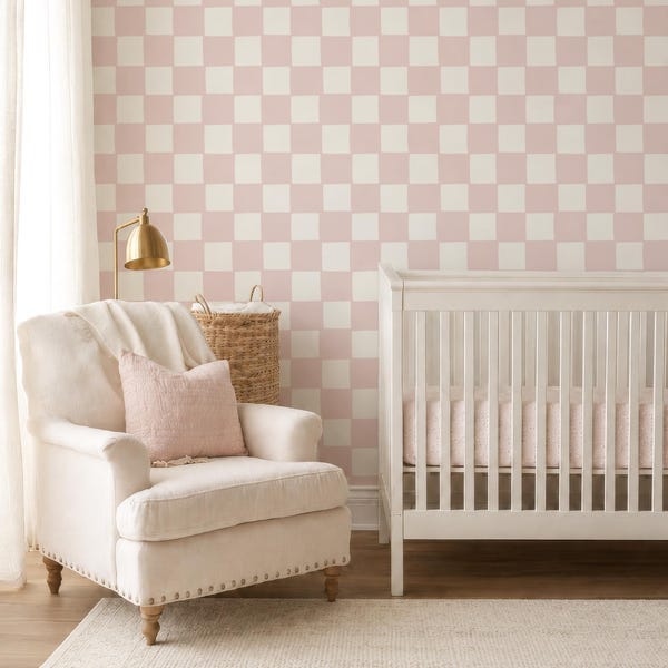 Papel pintado rosa ondulado a cuadros: revestimiento de pared para habitación de bebé niña de estilo escandinavo, decoración de pared para baño femenino, cuadros dibujados a mano, pared geométrica