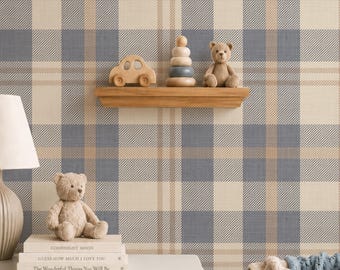 Neutralblaue Karotapete – Wanddeko im nordischen Landhausstil (selbstklebend, Grasgewebe, Struktur) – Trendige Karotapete fürs Kinderzimmer