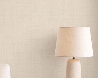 Beige Faux Linen Peel and Stick Wallpaper | Solid warm taupe fabric Textured design | Neutral Minimalist decor |  Available on grasscloth