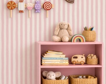 Handgetekende blush gestreept behang meisjeskamer kinderkamer muur decor prinses roze onvolmaakt gestreepte wandbekleding poeder kamer muur sticker