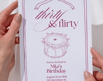 Editable Thirty & Flirty Birthday Invitation | 30th Birthday Party Invite | Digital Download | Printable Template