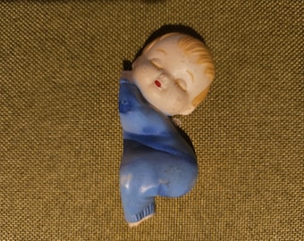 Vintage Sleeping Blue Boy Plastic Wilton Cake Topper Reusable Figure