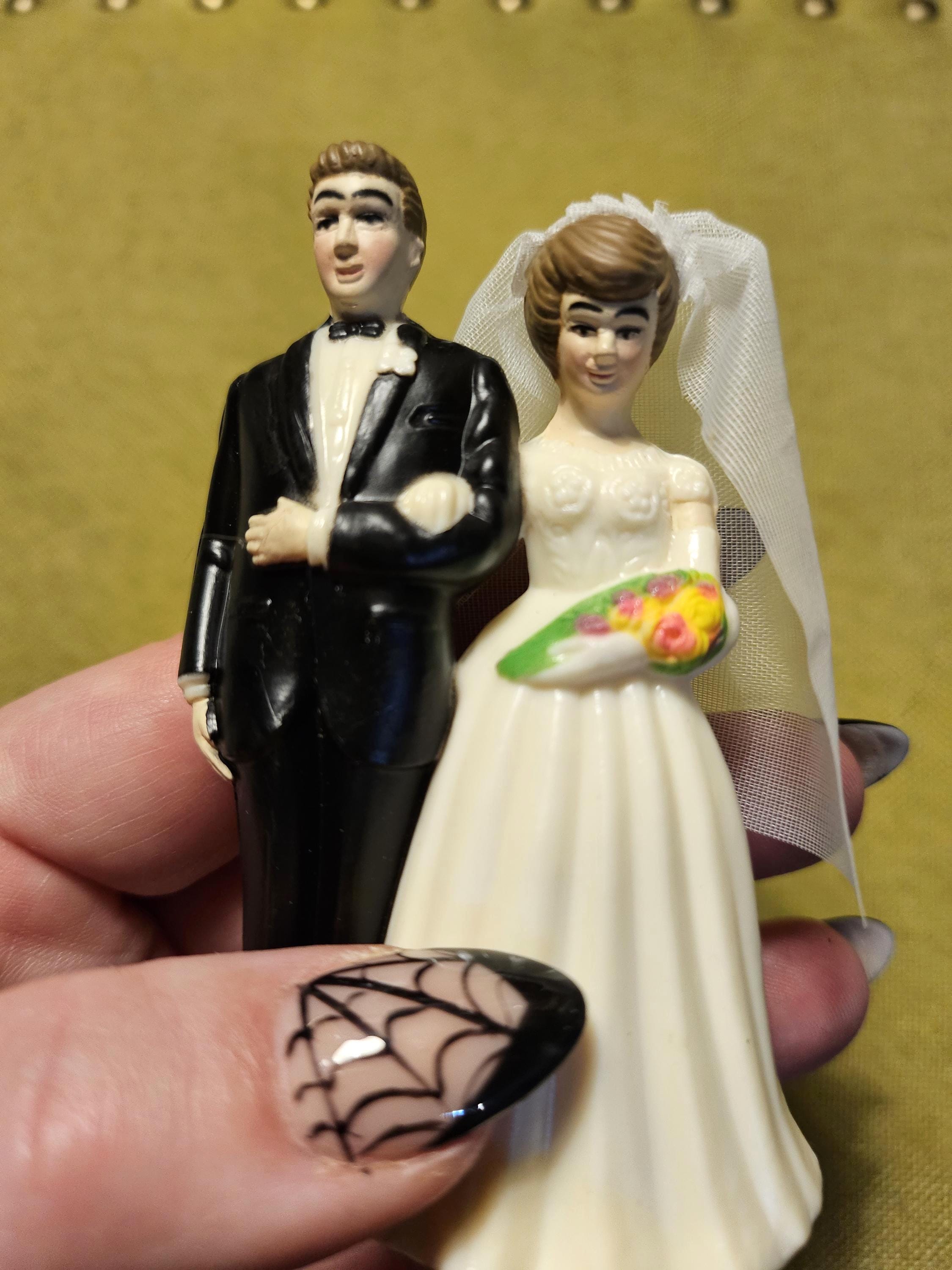 Vintage Wedding Cake Topper Blonde Bride Brunette Groom - View #10