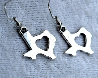 Texas Earrings: Silver State Charm with Heart, Austin Pride