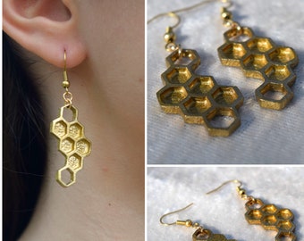Honeycomb Earrings,Hexagon Earrings, Geometric Earrings, Bee Earrings, Bee Keeper Jewelry, Honeycomb Jewelry, Bee Keeper Gift, Gold Earrings
