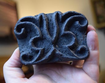 Vintage Hand Carved Wood Batik Stamp: Textile Art Block Print