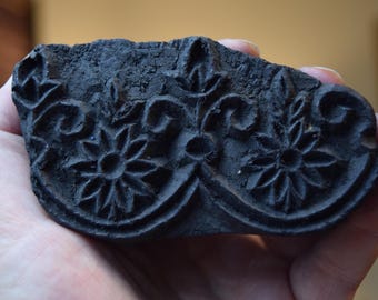 Vintage Hand Carved Wood Batik Stamp: Textile Art Block Print