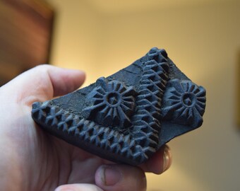 Vintage Hand Carved Wood Batik Stamp: Textile Art Block Print