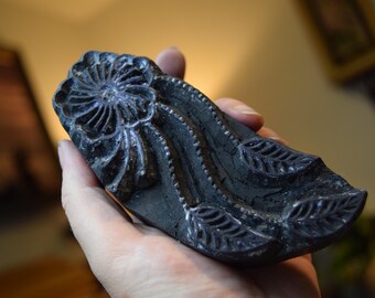 Vintage Hand Carved Wood Batik Stamp: Textile Art Block Print