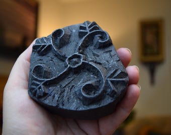 Vintage Hand Carved Wood Batik Stamp: Textile Art Block Print