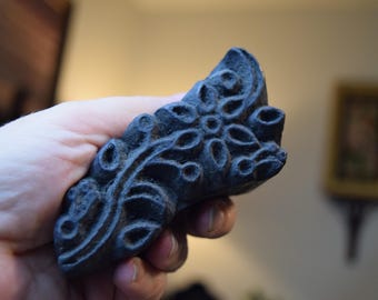 Vintage Hand Carved Wood Batik Stamp: Textile Art Block Print