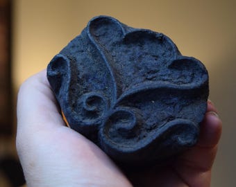 Vintage Hand Carved Wood Batik Stamp: Textile Art Block Print