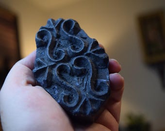 Vintage Hand Carved Wood Batik Stamp: Textile Art Block Print