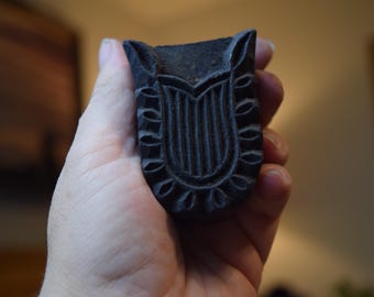 Vintage Hand Carved Wood Batik Stamp: Textile Art Block Print