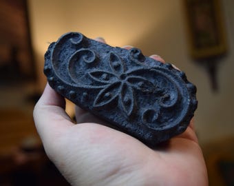 Vintage Hand Carved Wood Batik Stamp: Textile Art Block Print