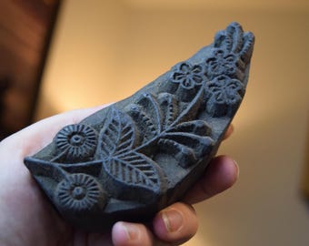 Vintage Hand Carved Wood Batik Stamp: Textile Art Block Print