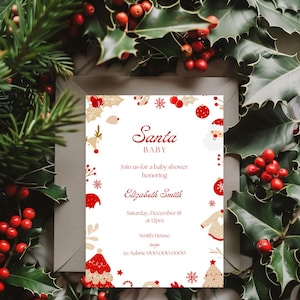 Santa Baby Shower Invitation | Holiday Baby Shower Invite | Christmas Baby Shower | Holiday Christmas Winter Baby Shower | Santa Hat
