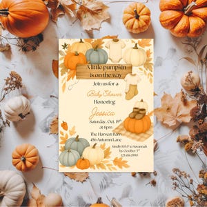 Fall Pumpkin Baby shower Invitation | A Little Pumpkin Is On The Way | Autumn Baby shower | Digital Invite | Fall Gender Neutral Baby Shower