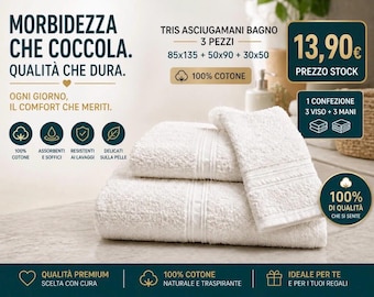 Tris asciugamani mexico Tris Asciugamani Bagno 3 Pezzi 100% Cotone 85x135 + 50x90 + 30x50 Set Spugna
